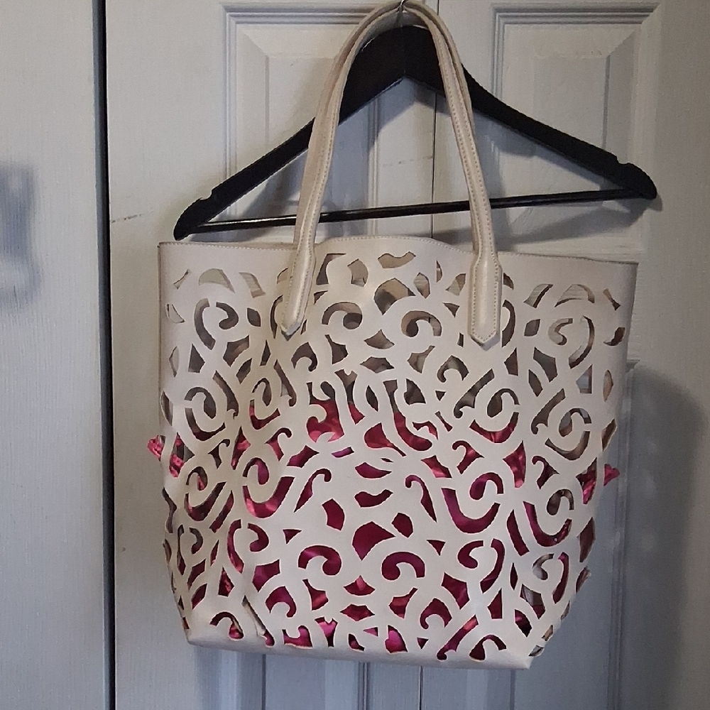 Elegant Cream Tote with Pink Accents